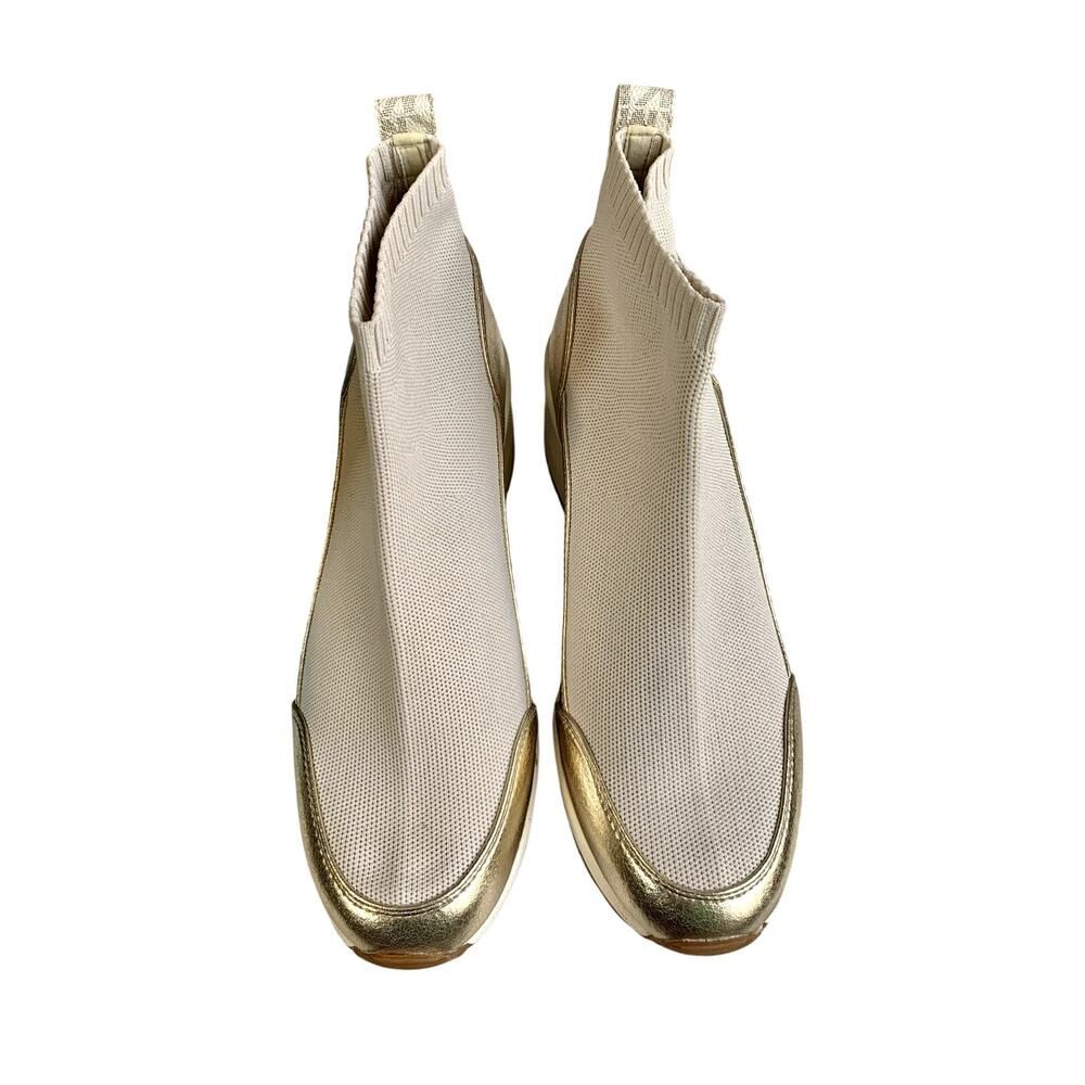 NEW Michael Kors Skyler Logo Cream and Gold Knit Ankle Boots Booties Size 10 - Picture 2 of 7